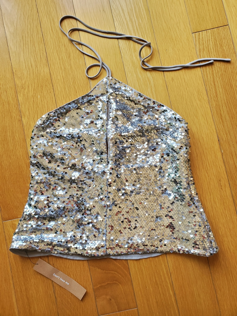 Reformation Silver Sequin Halter Top